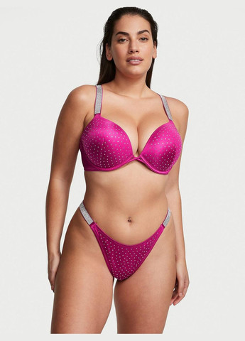 Фуксиновий (колору Фукія) демісезонний жіночій купальник bikini top shine strap bombshell pushup thong berry blush 75b/xs Victoria's Secret