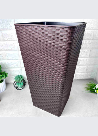 Коричневое кубическое кашпо ротанг для дома и улицы 22*22*42см 7л, Квадро Ротанг Алеана (365814972)