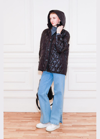 Чорна зимня стьобана чорна куртка з капюшоном мерло Dolcedonna