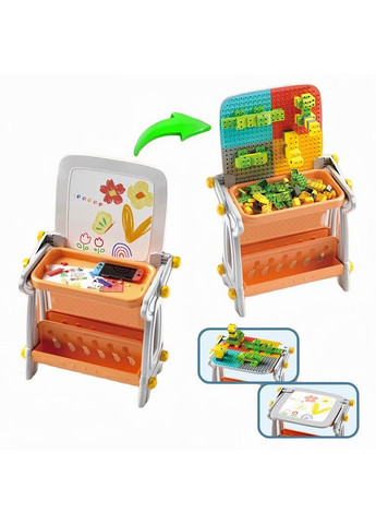 Детский стол-трансформер 4в1 магнитная доска для рисования с нишей под конструктор из блоков B8020 Multicolored No Brand (363115051)