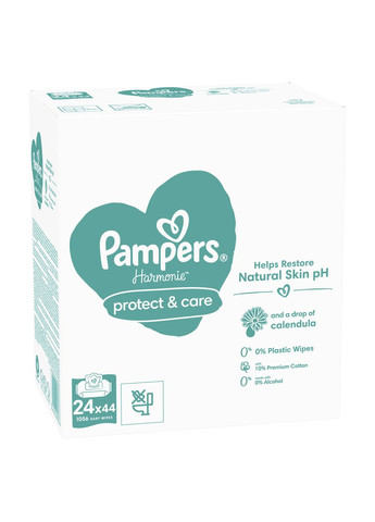 Детские влажные салфетки Harmonie Calendula, 1056 шт. (24 уп. по 44 шт.) Pampers (328200322)