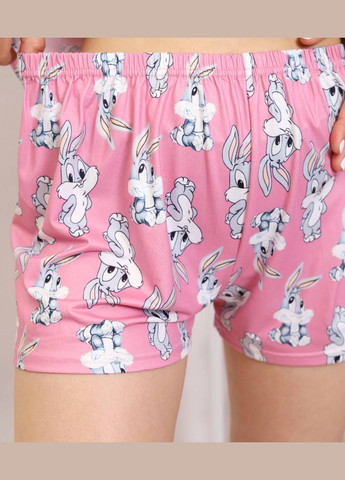 Розовая всесезон пижама женская розового цвета футболка + шорты No Brand Жіночі піжами