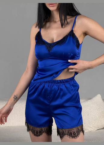 Синяя всесезон женская пижама майка + шорты No Brand