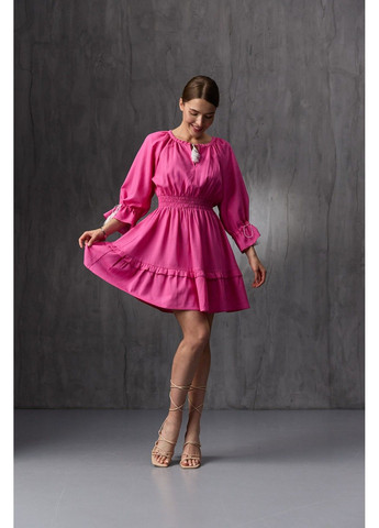 Розовое платье лен мини в национальном стиле розовое Bessa