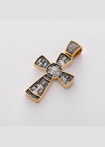 Серебряный православный крестик Спас Нерукотворный с предстоящими 132560 Oniks (272996387)