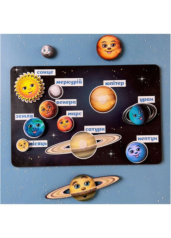 Деревянная развивающая игра для детей - Планеты на липучках "Космос" ПСД021 Ubumblebees (289458392)