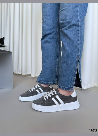 Сірі сірі замшеві кеди з білими вставками, натуральна замша No Brand