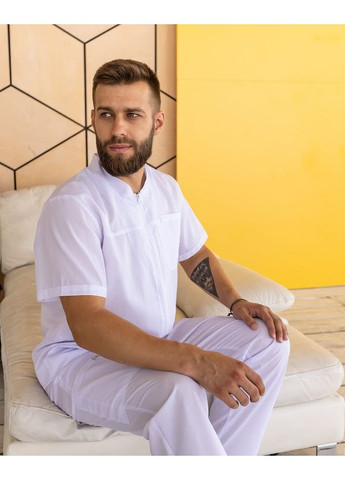 Білий демісезонний костюм медичний чоловічий титан бавовна короткий рукав 44, блакитний No Brand