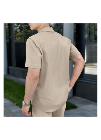 Бежевая повседневный, кэжуал рубашка однотонная No Brand