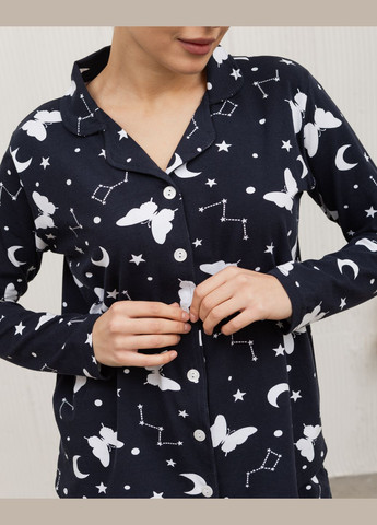 Темно-синяя женская пижама на пуговицах Nicoletta