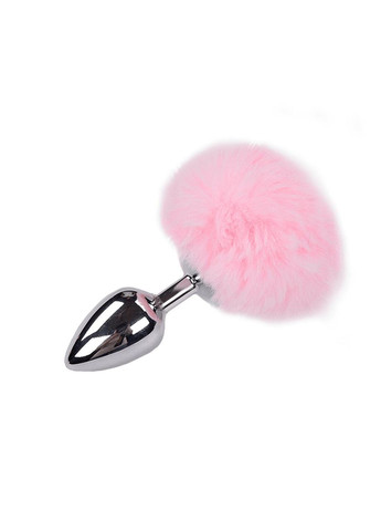 Металлическая анальная пробка Кроличий хвостик Fluffy Plug L Pink, диаметр 3,9 см Alive (293959572)