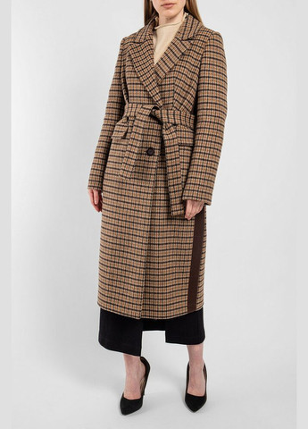 Коричневое демисезонное Пальто женское шерстяное в клетку коричневое MKCR222-2 Modna KAZKA