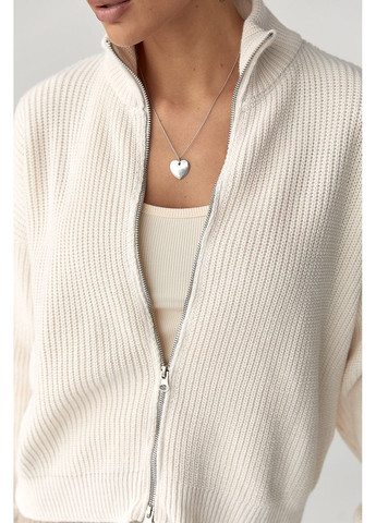 В'язаний однотонний кардиган з коміром-стійкою - коричневий колір Lurex (370601997)