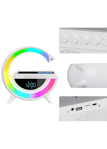 Светильник с беспроводной зарядкой для телефона BT-3401 колонка Bluetooth FM радио ночник RGB подсветка Белый TG (296925541)