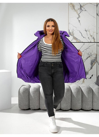 Фиолетовая зимняя женская теплая куртка на силиконе батальная No Brand