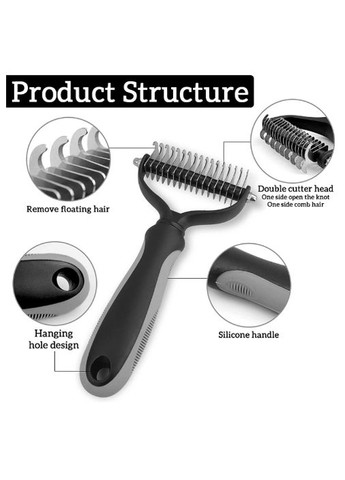 Щітка пуходерка двостороння гребінець для вичісування вовни кішок та собак 17х9см Pink Verke (297869186)