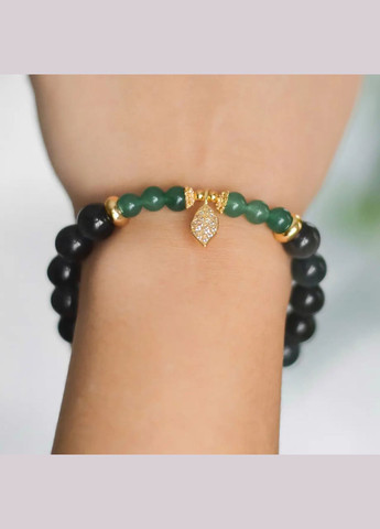 Браслет на гумці Котяче Око сіре (синт), Кварц під Нефрит +підвіска Листочок колір золото d-9х6мм+- L-18см No Brand Браслет (324836284)