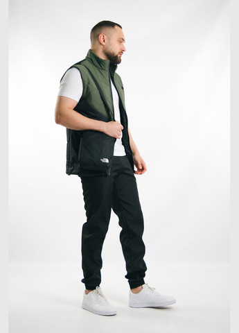 Оливковий (хакі) демісезонний комплект чоловічий "clip": жилетка хакі-чорна + футболка біла + штани "president" чорні. барсетка у подарунок! No Brand