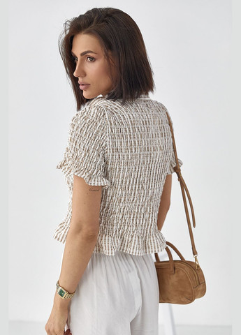 Кавова смугаста блуза з ефектом жниварки - кавовий Lurex