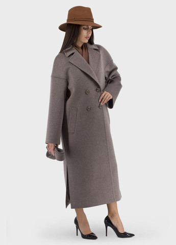 Кавове демісезонне Довге жіноче демісезонне вовняне пальто оверсайз з поясом та англійським коміром Stella Polare (капучино, ), 39586 No Brand