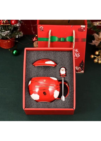 Подарункова новорічна чашка у формі кулі з ложкою, червона, з Дідом Морозом у подарунковій упаковці No Brand (315034636)
