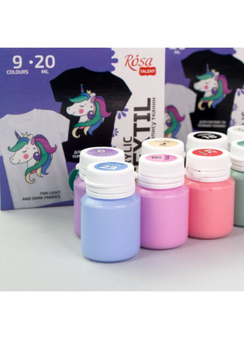 Набір фарб для розпису тканин UNICORN 9×20мл пастельні кольори Rosa Talent (362660758)