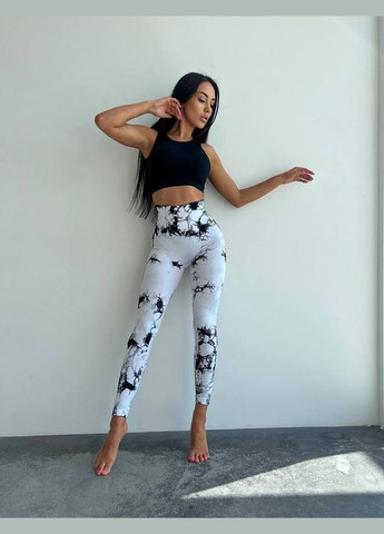 Комбинированные демисезонные леггинсы женские спортивные с пуш-ап tie dye 18701 l белый мрамор Fashion