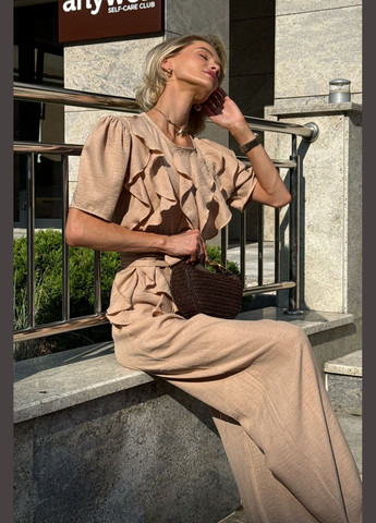 Костюм із натурального льону кольору кориця Jadone Fashion (339607491)