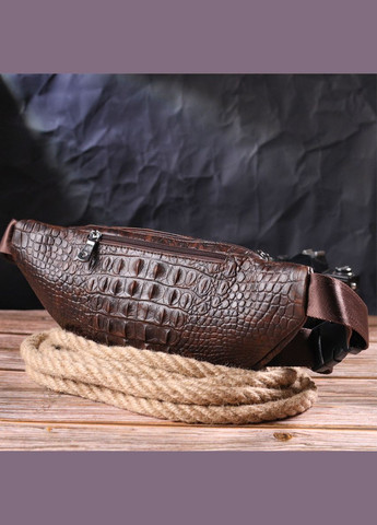 Сумка чоловіча через плече шкіряна бананка з фактурою під крокодила 21298 Коричнева Vintage (302007696)