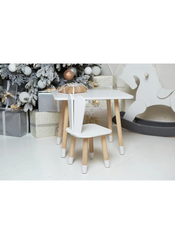 Дитячий прямокутний столик (Білий) та стільчик Зайчик (Білий) No Brand (331639500)