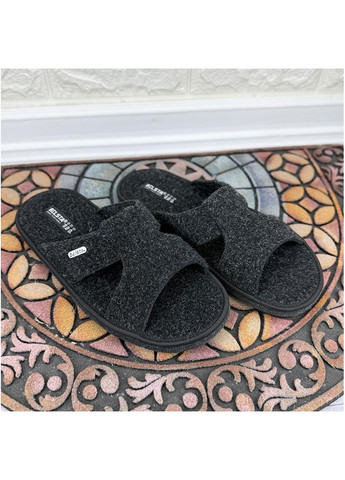 Черные чоловiчi тапочки кiмнатнi войлочнi vs-002204-1 чорнi No Brand