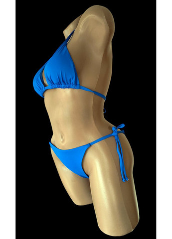 Синій демісезонний жіночий купальник на зав'язках роздільний "шторка" бікіні Polovi Шторка