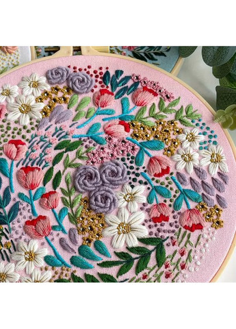Набор для вышивания, с тканью и схемой, пяльце, нитями, иглами, комплект 3 штуки, Цветы No Brand (366304153)