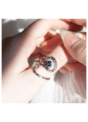 Кольцо с кристаллом хамелеон в форме змеи серебристое с камнем-капля текстурированное элегантное эльфийский стиль fairycore No Brand (361849864)