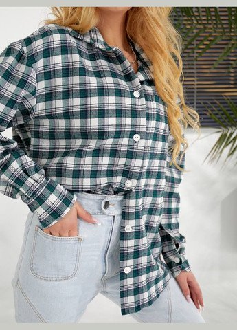 Зеленая повседневный рубашка в клетку MonCher с длинным рукавом