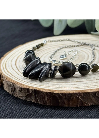 Подвеска на цепочке натуральный Обсидиан, фур-ра гип-ный сплав цвет серебро d-18-10-8-6-4-3-2мм+- L-37-42см No Brand Підвіска (362695458)