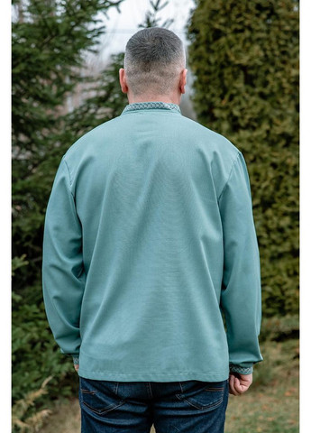 Бирюзовая мужская вышиванка цвета полынь с белой геометрической вышивкой в лаконичном стиле размеры m–5xl, xl лен (301034798)