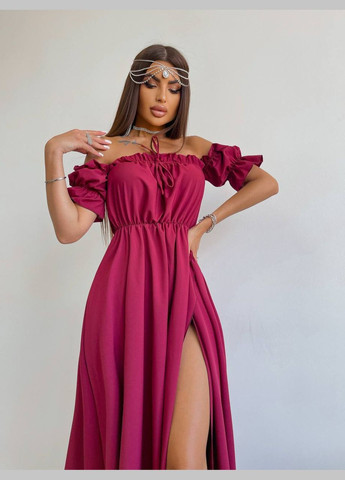Бордовое вечернее платье меди с открытыми плечами с открытыми плечами MonCher