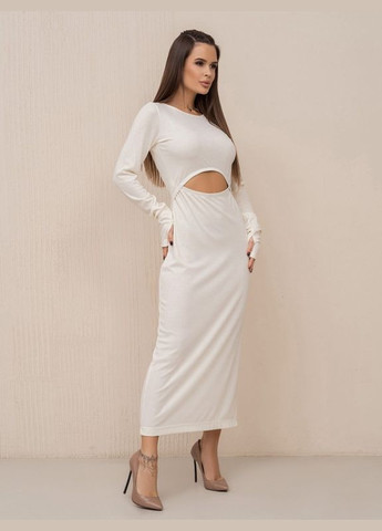 Молочна повсякденний молочна фактурна сукня з вирізом ISSA PLUS однотонна