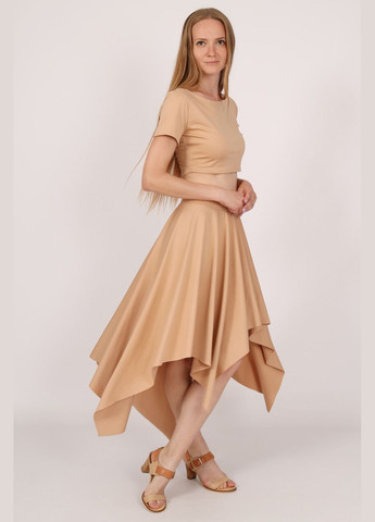 Бежевая коктейльный женская летняя асимметричная юбка солнце. No Brand