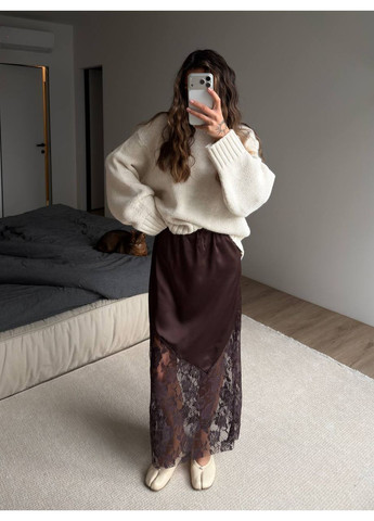 Романтична сатинова спідниця міді з ніжним мереживом — ЗАМІРИ В ОПИСІ DK/DL Мода без кордонів (371575310)