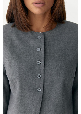 Серый женский укороченный женский жакет без воротника Lurex - демисезонный