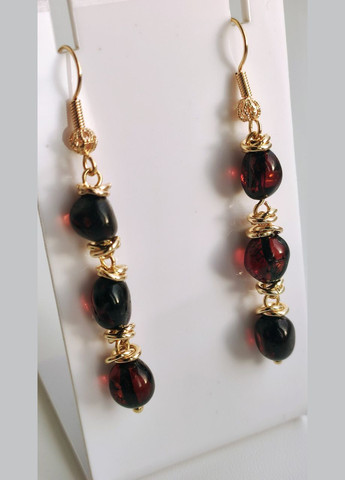 Сережки 2489 з натурального бурштину відтінок темна вишня MINOV (311310517)