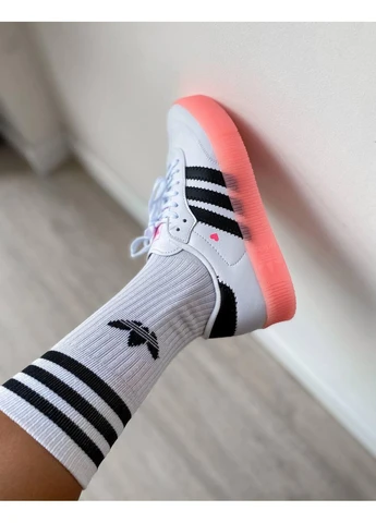 КРОСІВКИ ЖІНОЧІ ADIDAS SAMBA WHITE BLACK PINK АДІДАС САМБА БІЛІ No Brand білі демісезони (391967229)