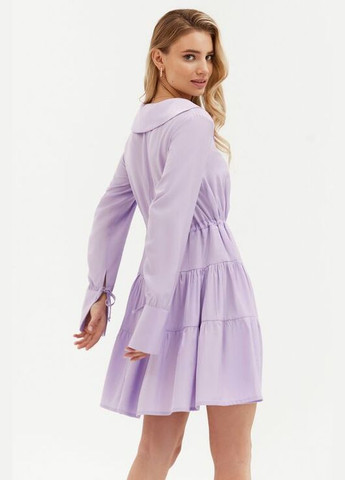Фіолетова сукня міні з коміром довгий рукав полірований штапель лавандова Vovk однотонна