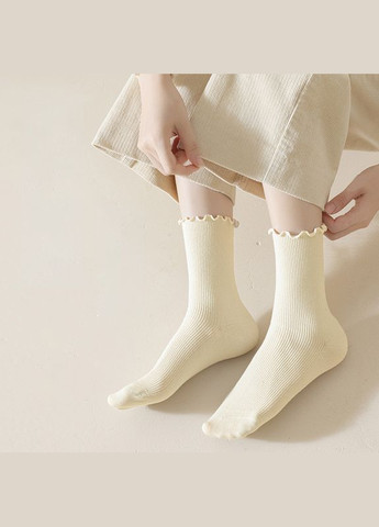 Молочні жіночі шкарпетки в рубчик з ніжною окантовкою шампань 9617 one size (360920597)