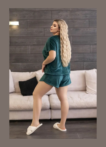 Смарагдова всесезон велюрова піжама футболки та шорти No Brand
