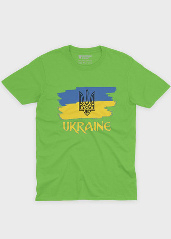 Салатовая летняя мужская футболка с патриотическим принтом ukraine (ts001-3-kiw-005-1-070-f) Modno