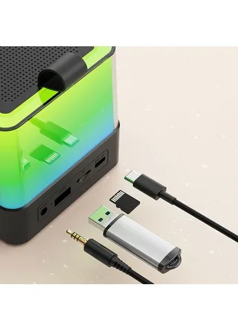 Портативная Bluetooth колонка K18 с LED подсветкой 2 микрофона черный Gemei (388719053)