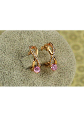 Сережки незкінченність з рожевим каменем 1,6 см золотисті love-shopping Xuping Jewelry (362504626)
